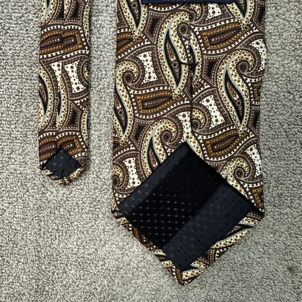 JC Classic Mens Silk Tie Brown Tan Paisley Handmade Wide Necktie 57 Inch